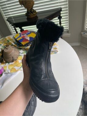 Converse Black Faux-Fur Front Zip Ankle Boot